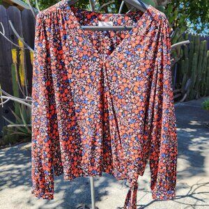 Universal Threads Blouse with Red/Blue/Cream Flowers